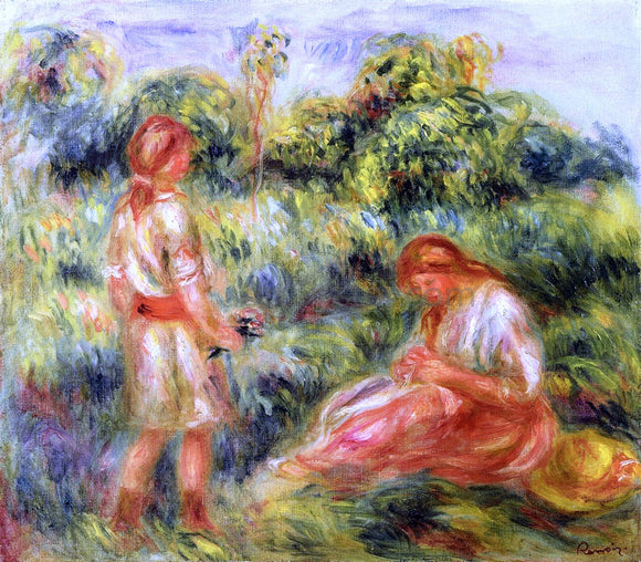  Pierre Auguste Renoir Two Young Women in a Landscape - Canvas Art Print