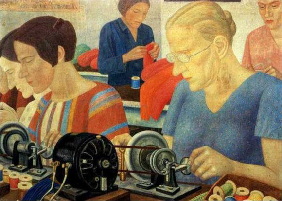  Pavel Filonov Udarnitzi Record Breaking Workers at the Factory Krasnaya Zaria - Canvas Art Print
