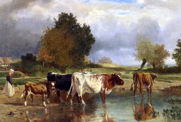  Constant Troyon Vaches at veau a la marne - Canvas Art Print