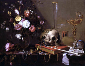  Adriaen Van Utrecht Vanitas Still-Life with a Bouquet and a Skull - Canvas Art Print