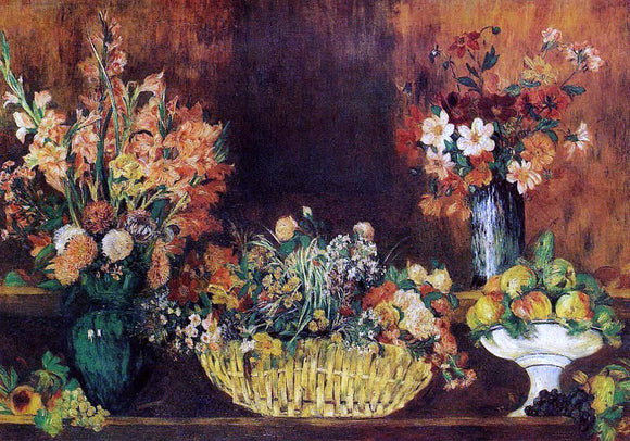  Pierre Auguste Renoir Vase, Basket of Flowers and Fruit - Canvas Art Print