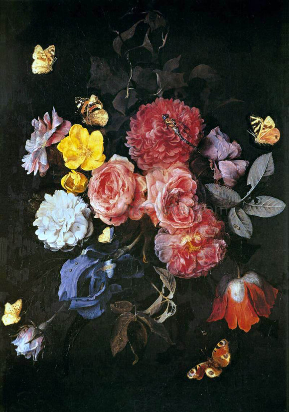  Otto Marseus Van Schrieck Vase of Flowers with Butterflies - Canvas Art Print