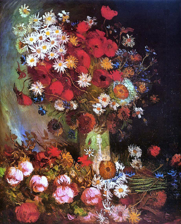  Vincent Van Gogh Vase with Poppies, Cornflowers, Peonies and Chrysanthemums - Canvas Art Print