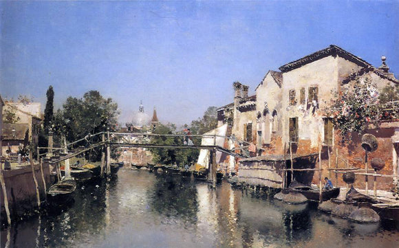  Martin Rico Y Ortega Venetian Canal Scene - Canvas Art Print