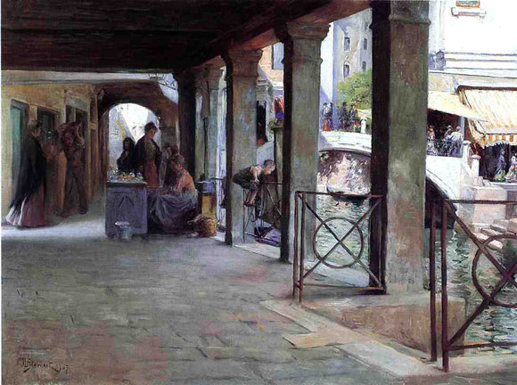  Julius LeBlanc Stewart Venetian Market Scene - Canvas Art Print