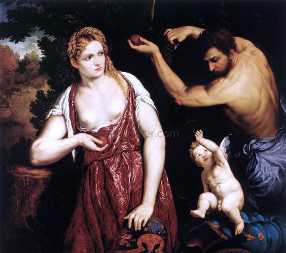  Paris Bordone Venus and Mars with Cupid - Canvas Art Print