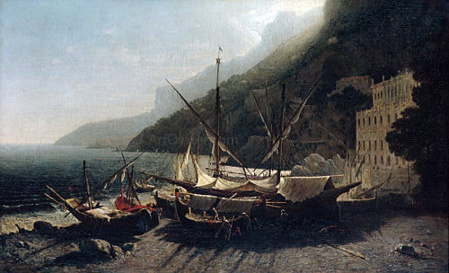  George Loring Brown View at Amalfi, Bay of Salerno - Canvas Art Print