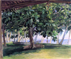  John La Farge View from Hut, at Vaiala in Upolu, Bread Fruit Tree, War Drums and Canoe, Nov. 19th, 1890 - Canvas Art Print
