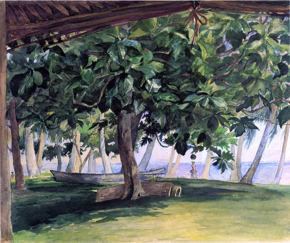  John La Farge View from Hut, at Vaiala in Upolu, Bread Fruit Tree, War Drums and Canoe, Nov. 19th, 1890 - Canvas Art Print