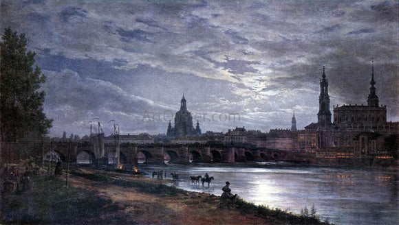  Johan Christian Claussen Dahl View of Dresden at Full Moon - Canvas Art Print