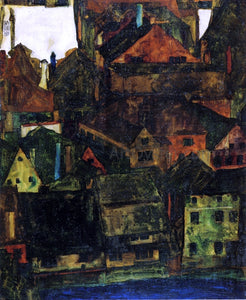  Egon Schiele View of Houses and Roofs of Krumau, Seen from the Schlossberg - Canvas Art Print