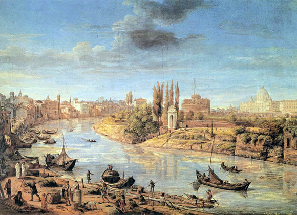  Caspar Andriaans Van Wittel View of Rome with the Tiberand Castel Sant'Angelo - Canvas Art Print