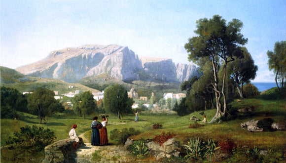  Henri Harpignies View of the Isle of Capri, Gulf of Naples - Canvas Art Print