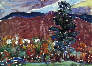  Maurice Prendergast Village Against Purple Mountain - Canvas Art Print