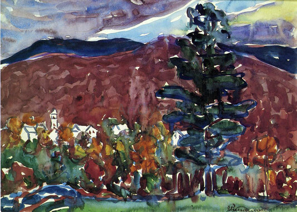  Maurice Prendergast Village Against Purple Mountain - Canvas Art Print
