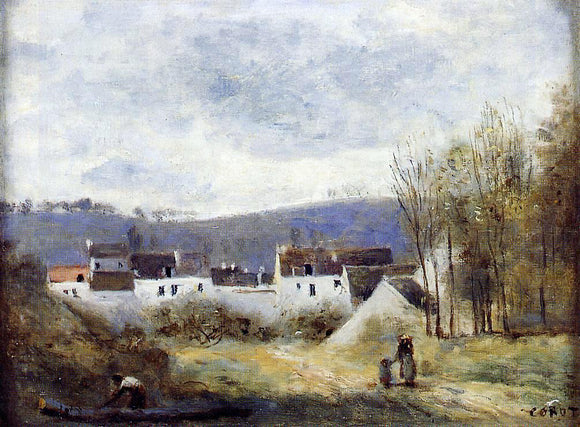  Jean-Baptiste-Camille Corot Village at the Foot of a Hill, Ile-de-France - Canvas Art Print
