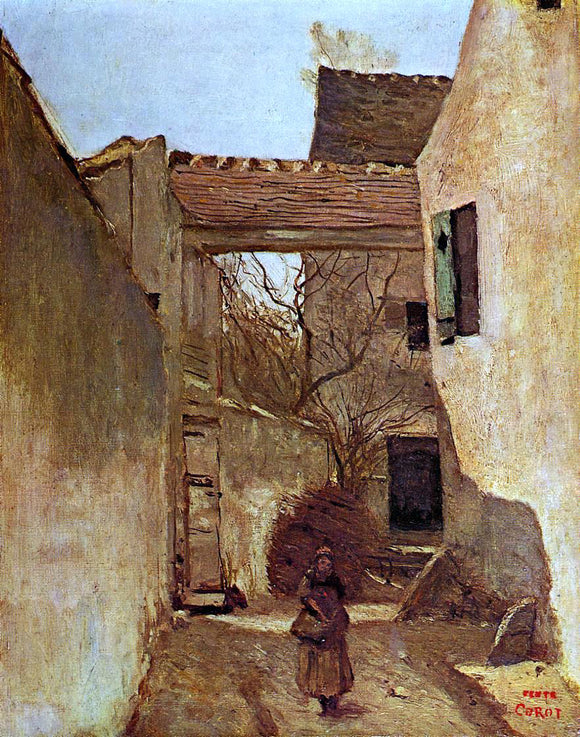  Jean-Baptiste-Camille Corot Village Corner, Ecouen (also known as Seine and Oise) - Canvas Art Print