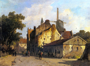  Adrianus Eversen Village Scene With A Windmill - Canvas Art Print