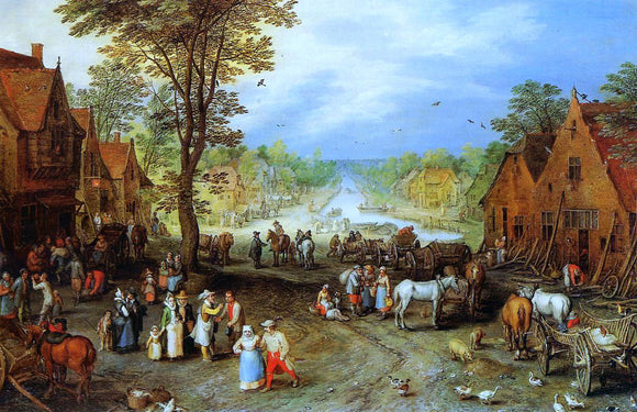  The Elder Jan Bruegel Village Street with Canal - Canvas Art Print