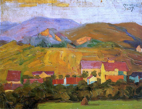  Egon Schiele Village with Mountains - Canvas Art Print