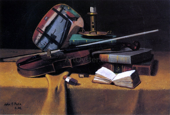  John Frederick Peto Violin, Fan and Books - Canvas Art Print