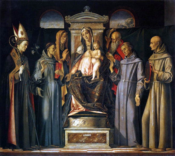  Alvise Vivarini Virgin and Child Enthroned with Saints (Sacra Conversazione) - Canvas Art Print