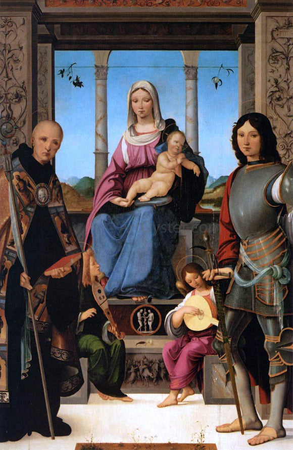  Francesco Marmitta Virgin and Child Flanked by Sts Benedict and Quentin - Canvas Art Print