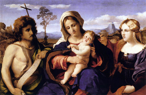  Palma Vecchio Virgin and Child with St John the Baptist and Mary Magdalene - Canvas Art Print