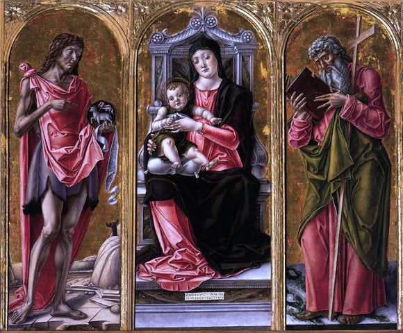  Bartolomeo Vivarini Virgin and Child with Sts John the Baptist and Andrew - Canvas Art Print