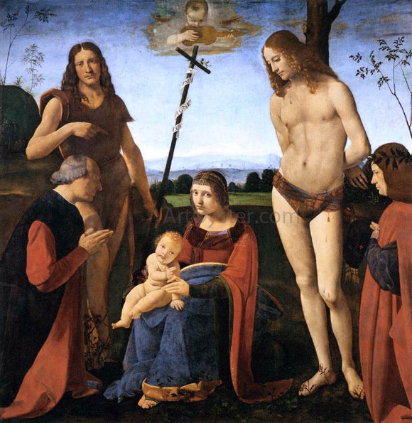  Giovanni Antonio Boltraffio Virgin and Child with Sts John the Baptist and Sebastian (Pala Casio) - Canvas Art Print