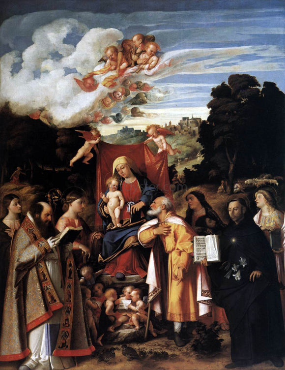  Giovanni Cariani Virgin Enthroned with Angels and Saints - Canvas Art Print