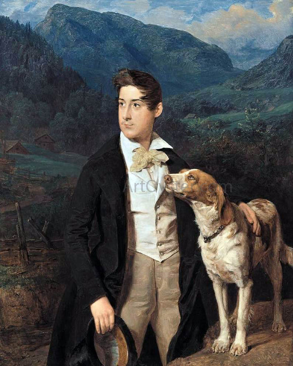  Ferdinand Georg Waldmuller Waldmuller's Son Ferdinand with Dog - Canvas Art Print