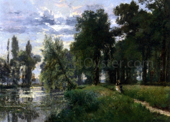  Alexandre-Rene Vernon Walking by the River - Canvas Art Print