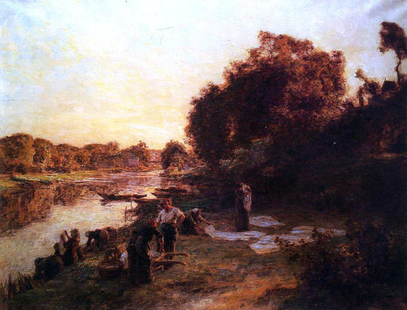  Leon Augustin L'hermitte) Washerwoman on the Banks of the Marne - Canvas Art Print