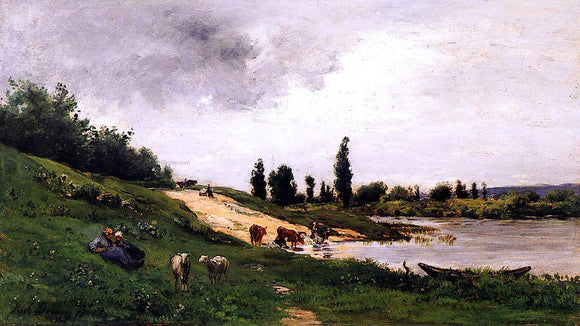 Charles Francois Daubigny Washerwomen on the Riverbank - Canvas Art Print