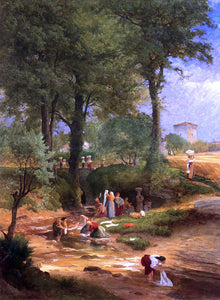  George Inness Washing Day near Perugia (also known as Italian Washerwomen) - Canvas Art Print