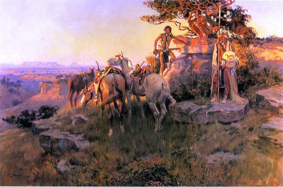  Charles Marion Russell Watching for Wagons - Canvas Art Print