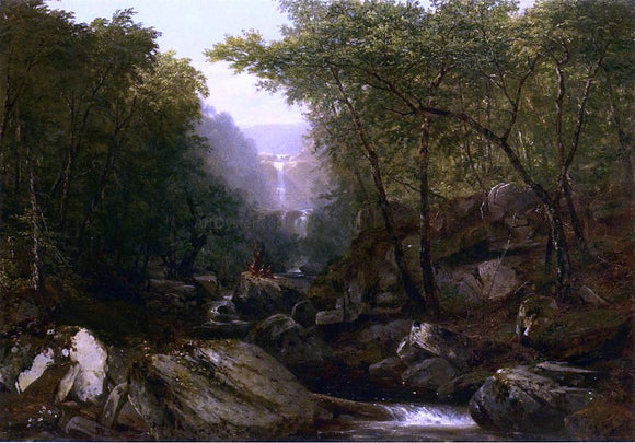  John Frederick Kensett Waterfall in the Woods with Indians - Canvas Art Print