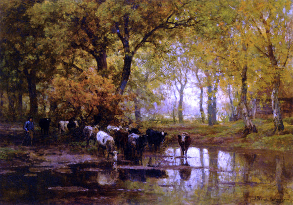  Julius Jacobus Van De Sande Bakhuyzen Watering Cows in a Pond - Canvas Art Print