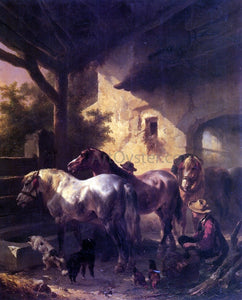  Wouterus Verschuur Watering the Horses - Canvas Art Print