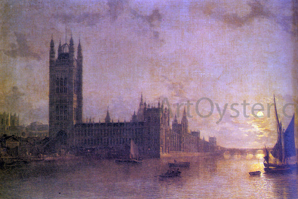  Henry Pether Westminister Abbey, The Houses of Parliament with the Construction of Wesminister Bridge - Canvas Art Print