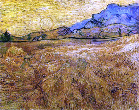  Vincent Van Gogh Wheat Field with Reaper and Sun - Canvas Art Print