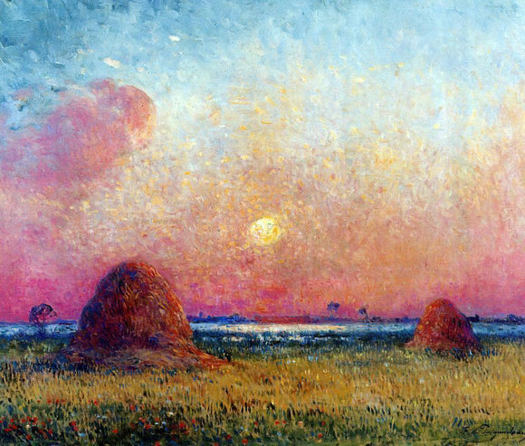  Ferdinand Du Puigaudeau Wheat Stack at Sunset - Canvas Art Print