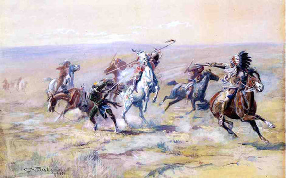  Charles Marion Russell When Sioux and Blackfoot Meet - Canvas Art Print