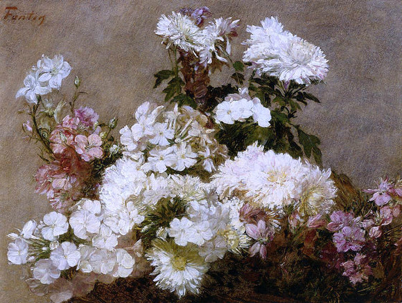  Henri Fantin-Latour White Phlox, Summer Chrysanthemum and Larkspur - Canvas Art Print