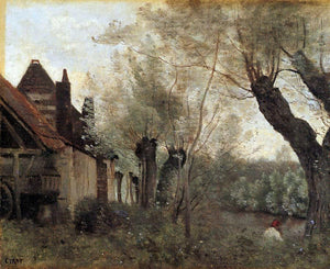  Jean-Baptiste-Camille Corot Willows and Farmhouses at Saint-Catherine-les Arras - Canvas Art Print