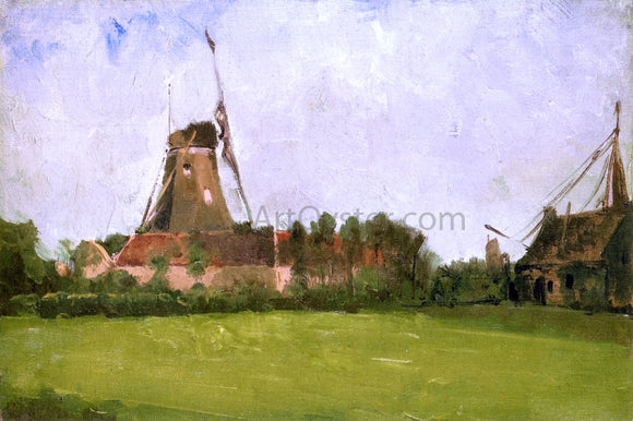  John Twachtman A Windmill in the Dutch Countryside - Canvas Art Print