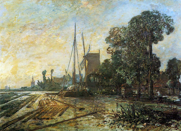  Johan Barthold Jongkind Windmill near the Water - Canvas Art Print