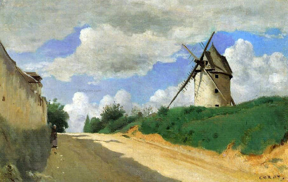  Jean-Baptiste-Camille Corot A Windmill on the Cote de Picardie, near Versailles - Canvas Art Print