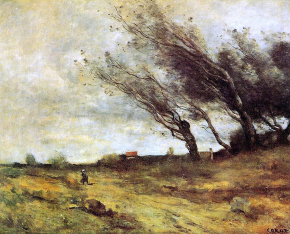  Jean-Baptiste-Camille Corot Windswept Landscape - Canvas Art Print